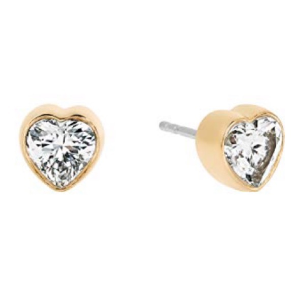 Michael Kors Gold Modern Brilliance Post Stud Earrings In Gold Crystal Heart - Picture 1 of 9
